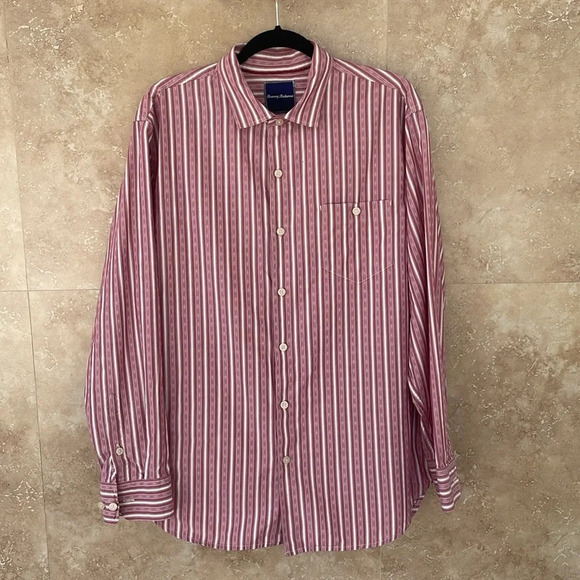 Tommy Bahama Stripped Cotton Shirt Button Down Size L Long Sleeve Red White - Picture 3 of 10